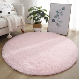 Round Furry Comfort Area Rug, Light Pink